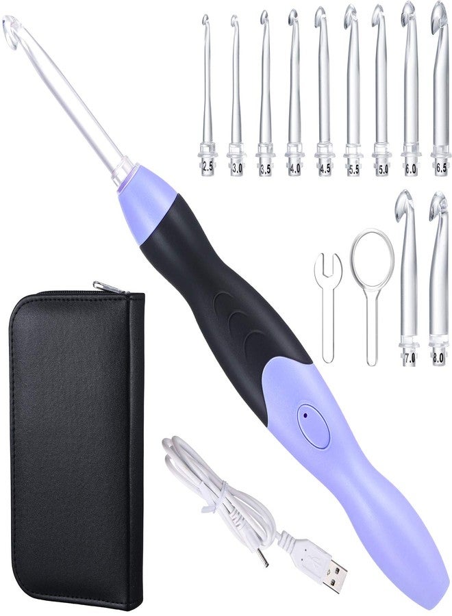 Chuangdi 11 Sizes Winter Lighted Crochet Hooks Set Rechargeable Crochet Hook Light up Hooks with Case, Interchangeable Heads 2.5 mm to 8 mm for DIY Craft Supplies(Purple-Black) - Image 1